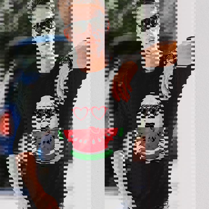 スイカを食べるかわいい幽霊 サマーウィーン ハロウィンコスチューム 長袖Tシャツ 彼への贈り物