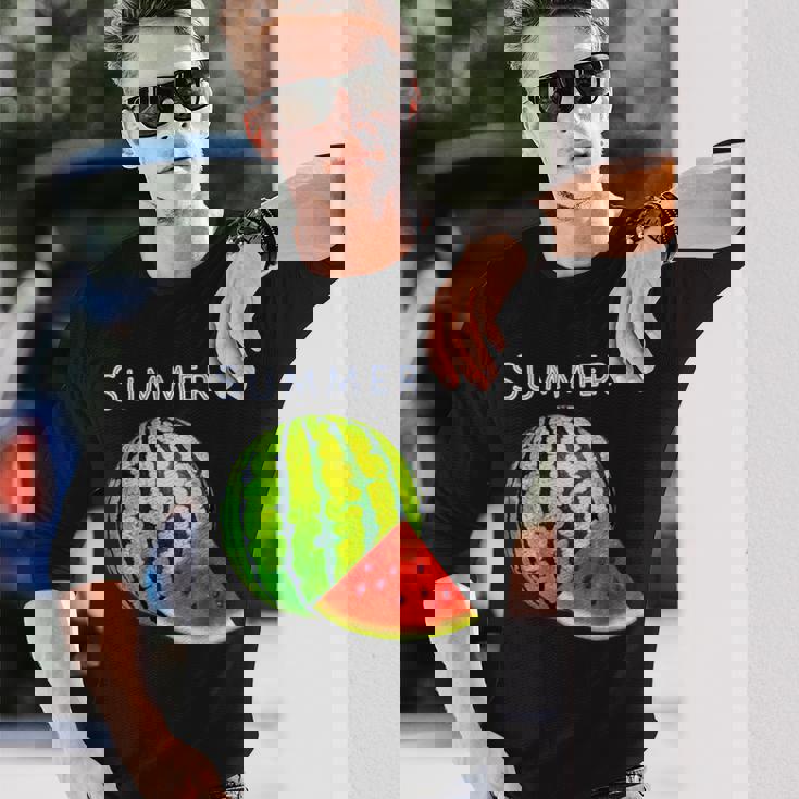 スイカ・夏【 サマータイム 】リゾート・夏 大好き／面白 イラスト 長袖Tシャツ 彼への贈り物