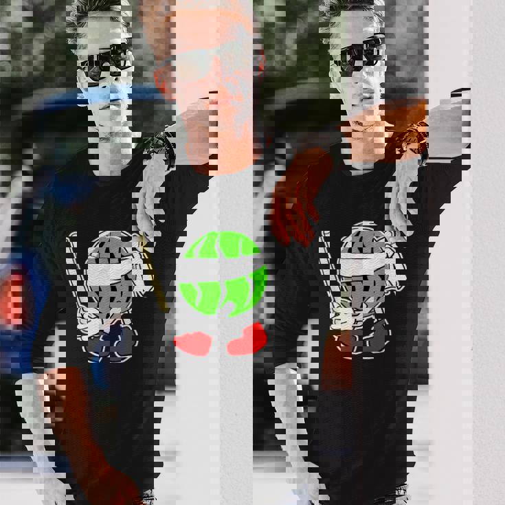 スイカ割り・夏 西瓜わり（すいかくん）【サマータイム】リゾート・夏 大好き／面白 イラスト 長袖Tシャツ 彼への贈り物