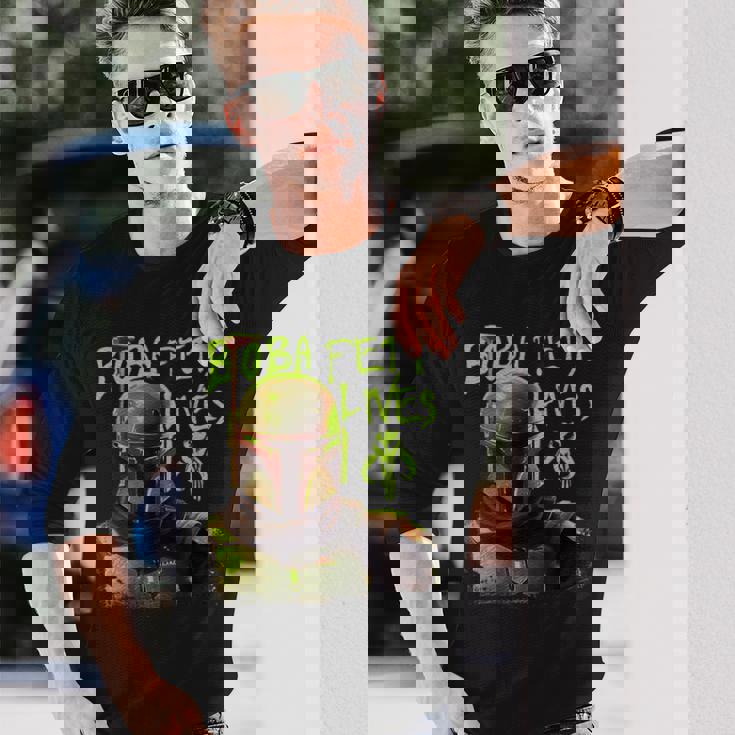 スター・ウォーズ ボバ・フェットの本 ネオン・ボバ・フェット・ライヴズ ポスター 長袖Tシャツ 彼への贈り物