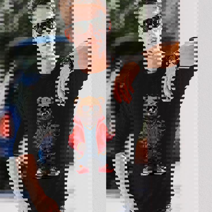 ストリートウェア ヒップホップ ラップ ラッパー ベア クール アーバン グラフィック 長袖Tシャツ 彼への贈り物