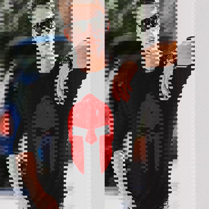 スパルタ戦士ヘルメットジムモチベーションスパルタ古代ギリシャ 長袖Tシャツ 彼への贈り物