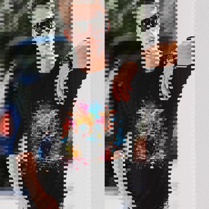 スプラッシュスタイルのドラムドラマードラムドラムのドラム 長袖Tシャツ 彼への贈り物