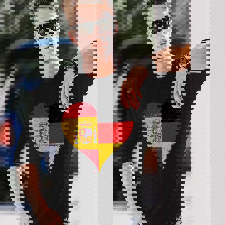 スペインとドイツのハーフaのかっこいい国旗 スペイン ドイツの国旗 Pain German Flag 長袖Tシャツ 彼への贈り物