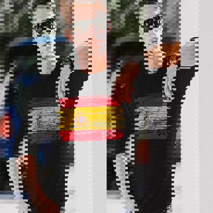 スペイン国旗の絵、スペインの地図のスケッチ。 長袖Tシャツ 彼への贈り物