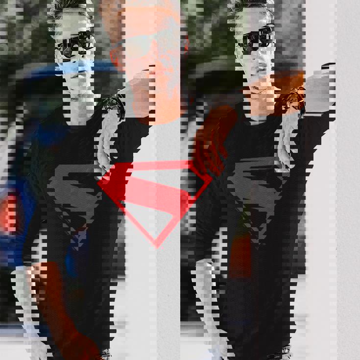 スーパーマン映画デザインのスーパーマンシルエット。 長袖Tシャツ 彼への贈り物