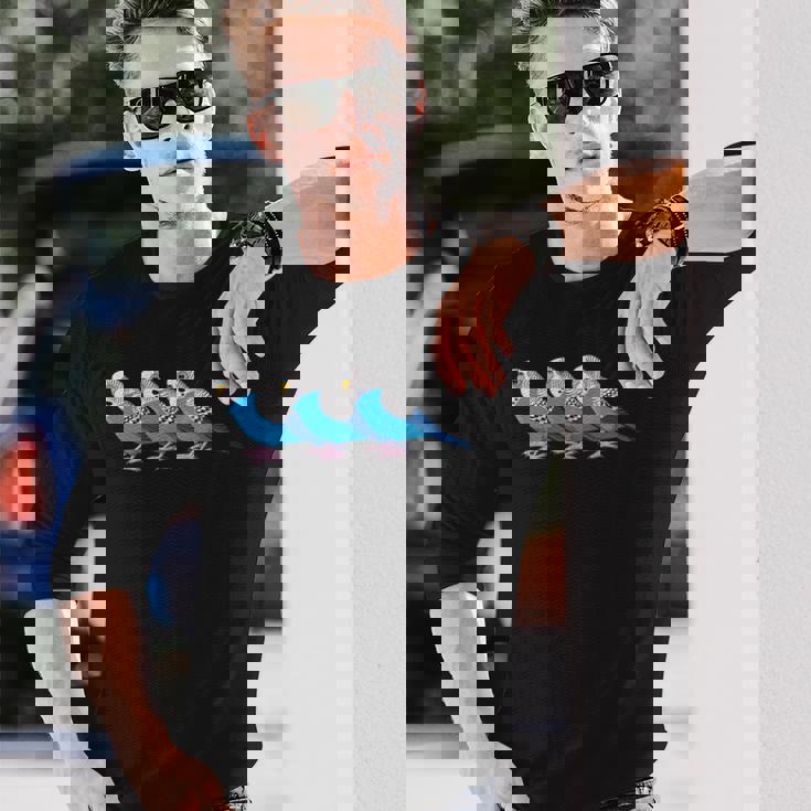 セキセイインコ鳥、セキセイインコ青い鳥 長袖Tシャツ 彼への贈り物