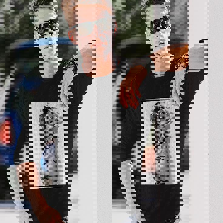 セクシーガールグラフィックtシャツ セクシーブルネットブーティーガール 3インチ B&W 長袖Tシャツ 彼への贈り物