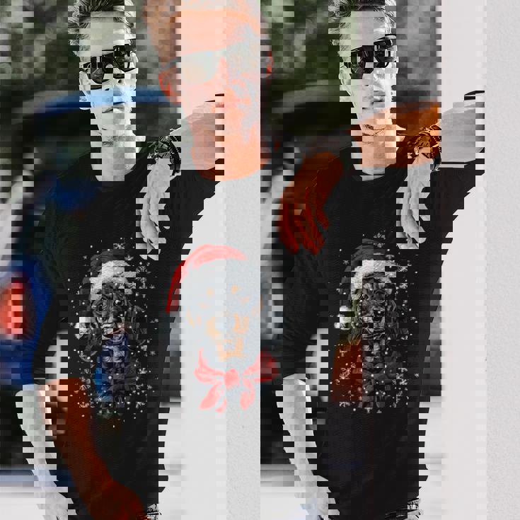 ダックスフント ウィーナー 犬 サンタ 帽子 面白い かわいい クリスマス 長袖Tシャツ 彼への贈り物