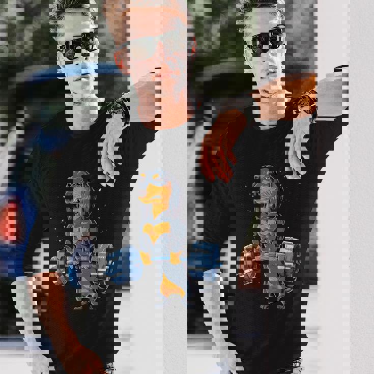 ダックスフント ウェイトリフティング 面白い デッドリフト メンズ フィットネス ジム ギフト 長袖Tシャツ 彼への贈り物