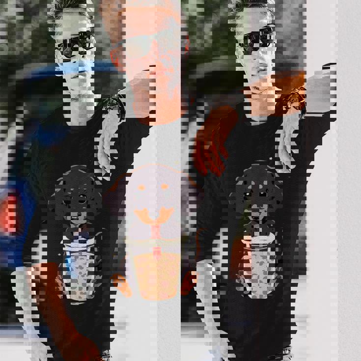 ダックスフンド ボバティー バブルティー アニメ カワイイ 犬 長袖Tシャツ 彼への贈り物