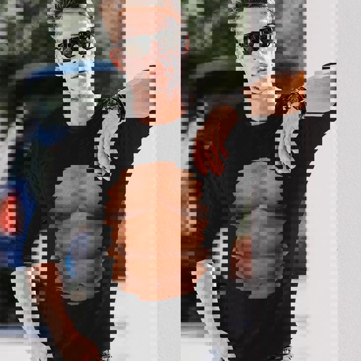 チェスト 6パック 筋肉 ボディービルダー 腹筋 ジム 面白いプレゼント 長袖Tシャツ 彼への贈り物