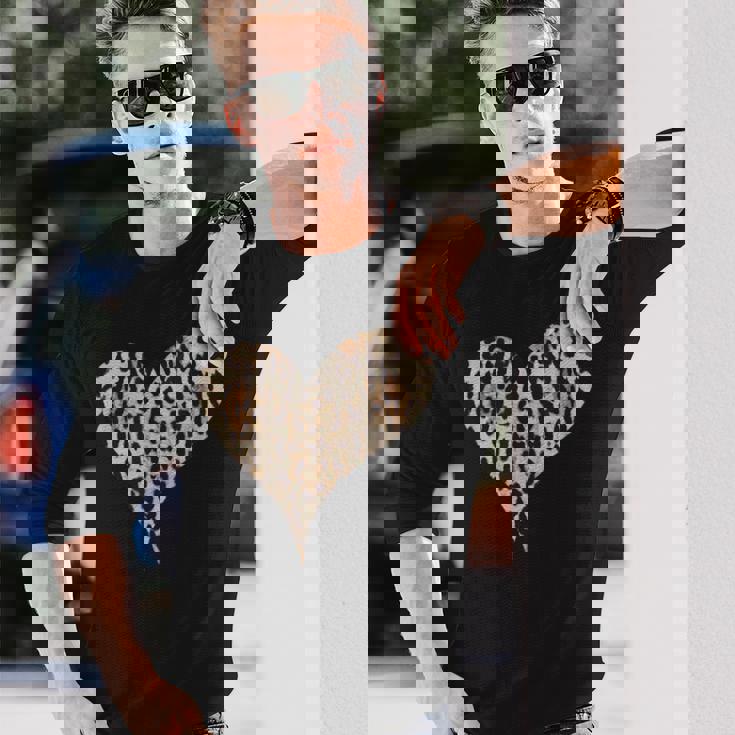 チーター ヒョウ柄 ハート 長袖Tシャツ 彼への贈り物