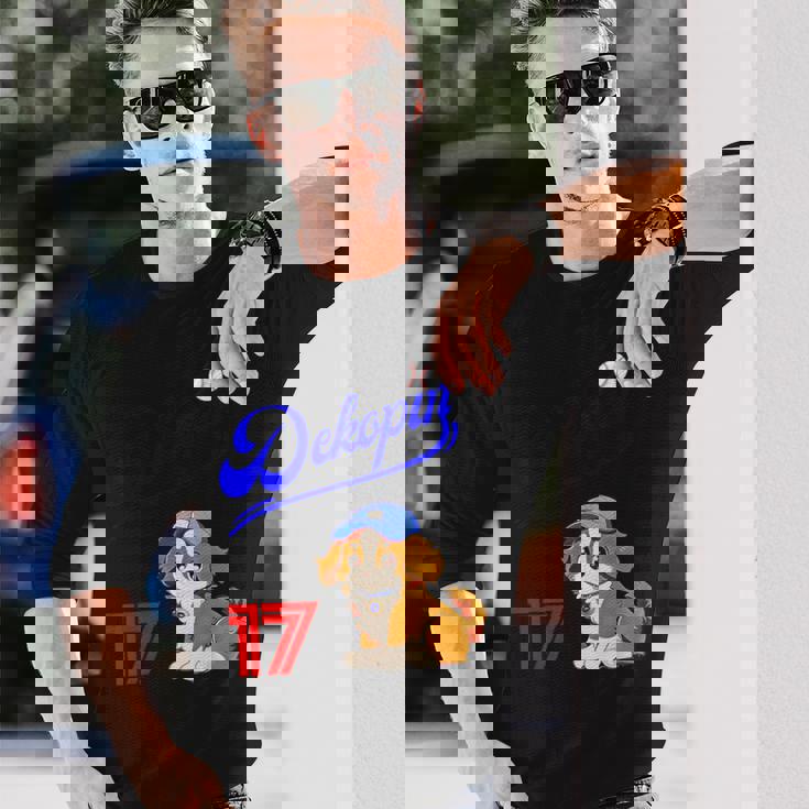 デコピン、デコイ、犬シャツ、No17、大谷、愛犬、コーイケルホンディエ、野球観戦、Dekopindecoy 誕生日 長袖Tシャツ 彼への贈り物