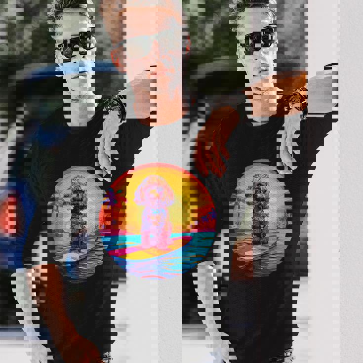 トイプードル サーフィン ファニー ドッグ ビーチ 長袖Tシャツ 彼への贈り物