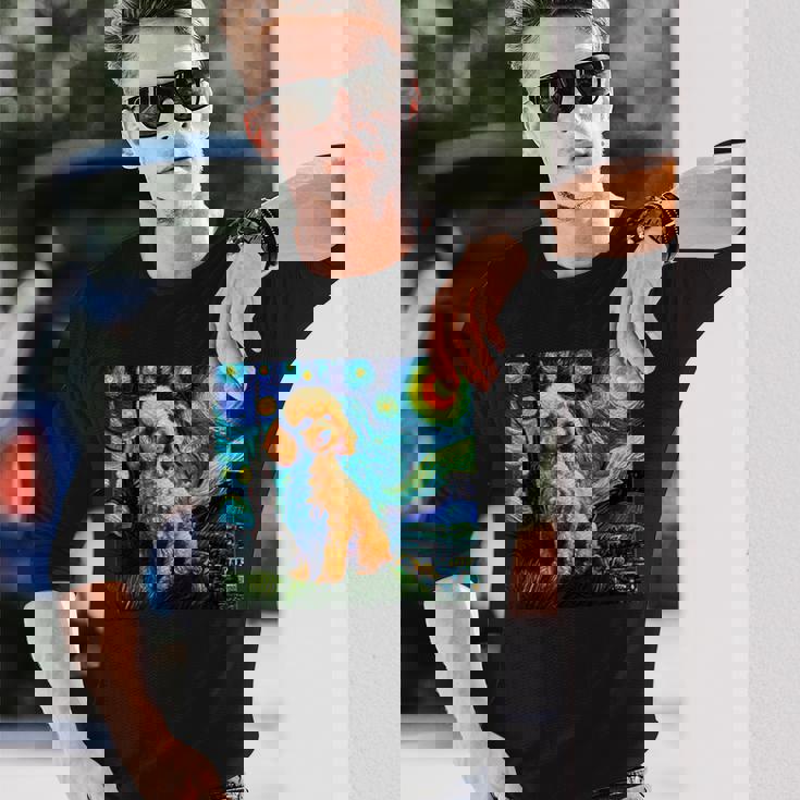 トイプードル 面白いtシャツ 犬 ゴッホ 星月夜 かわいい メンズ 子供 おもしろ 服 グッズ ネタ 長袖Tシャツ 彼への贈り物