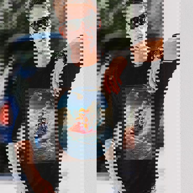 トイプードルとチワワのジェットスキー 夏の楽しいデザイン 長袖Tシャツ 彼への贈り物