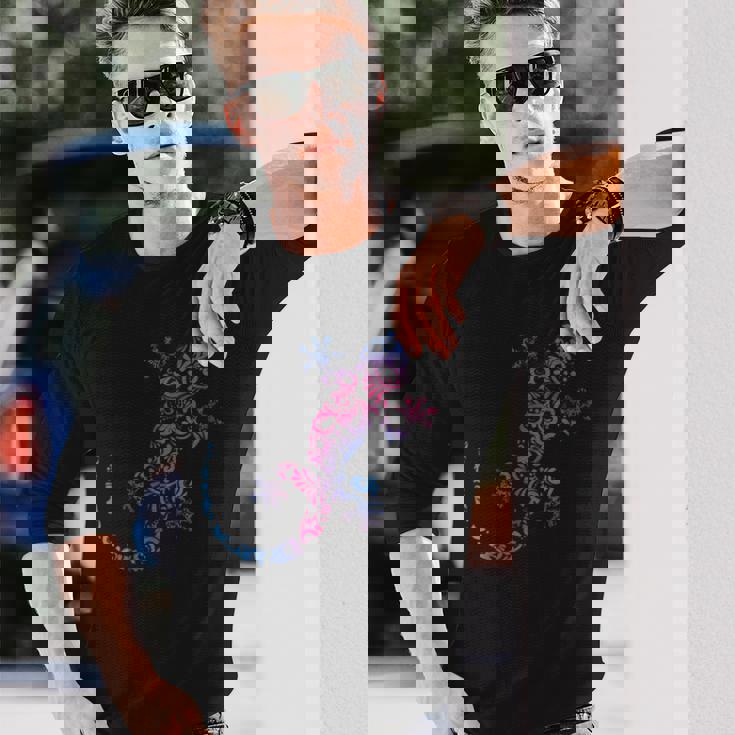 トカゲ爬虫類 マオリ柄 カメレオンヤモリ 長袖Tシャツ 彼への贈り物