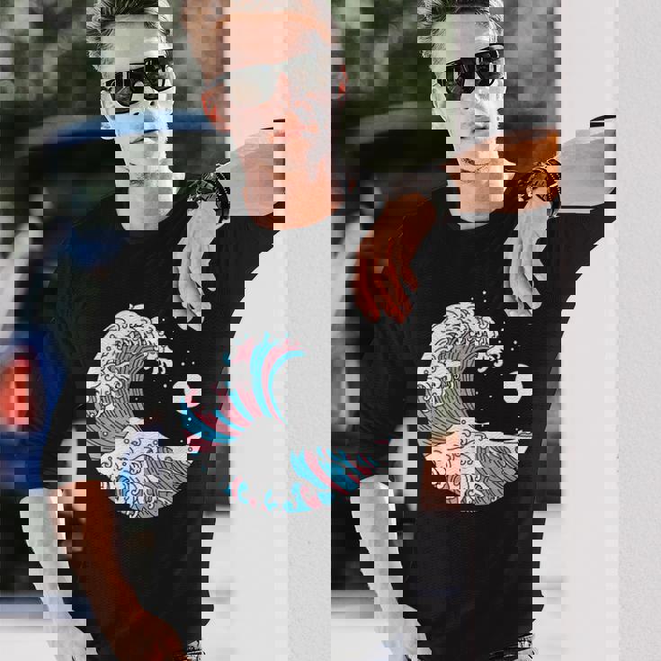 トランスジェンダー プライド Lgbtq トランスフラッグ 日本のウェーブアート Lgbt 長袖Tシャツ 彼への贈り物