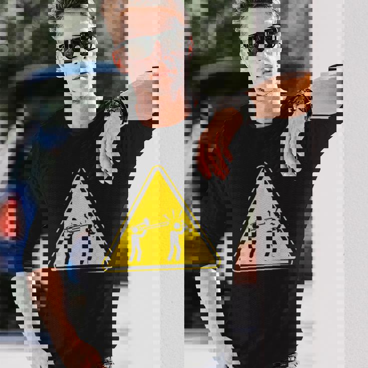 トランペット注意面白いトロンボーン奏者 長袖Tシャツ 彼への贈り物