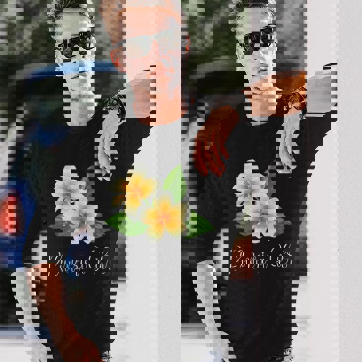 トロピカルプルメリアフランジパニー 長袖Tシャツ 彼への贈り物