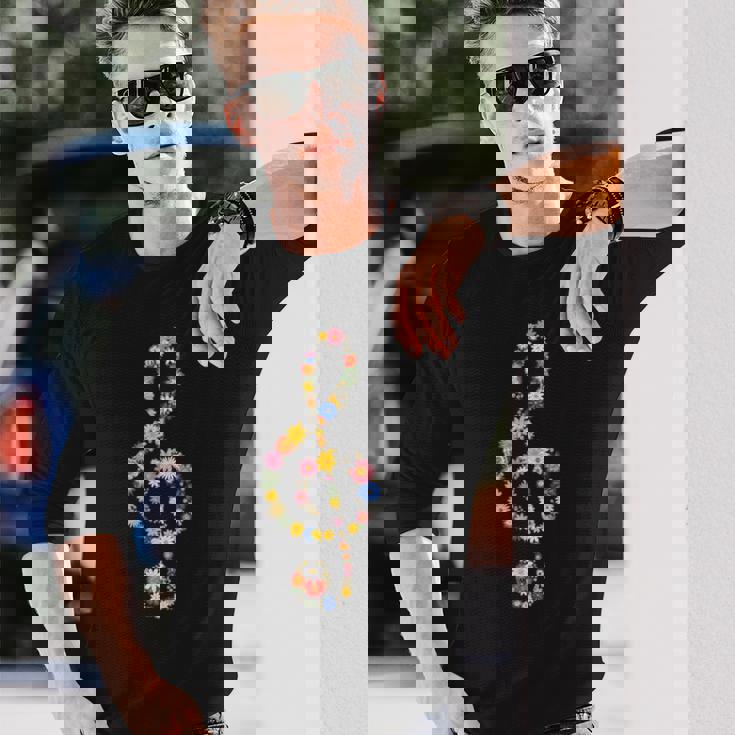 ト音記号 開花 ト音記号 音楽 ト音記号 楽器 花 音楽 ノート ト音記号 ピアノ ピアニスト ノート 音楽 長袖Tシャツ 彼への贈り物