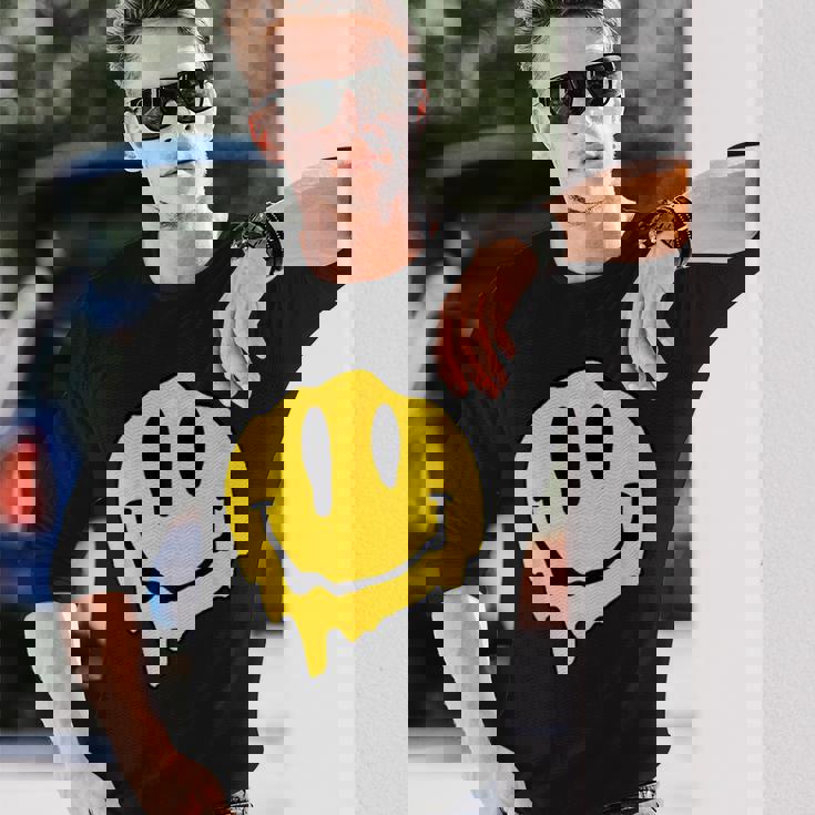 ドリッピースマイルイエロースマイルフェイスシャツ かわいい ハッピースマイルフェイス 長袖Tシャツ 彼への贈り物