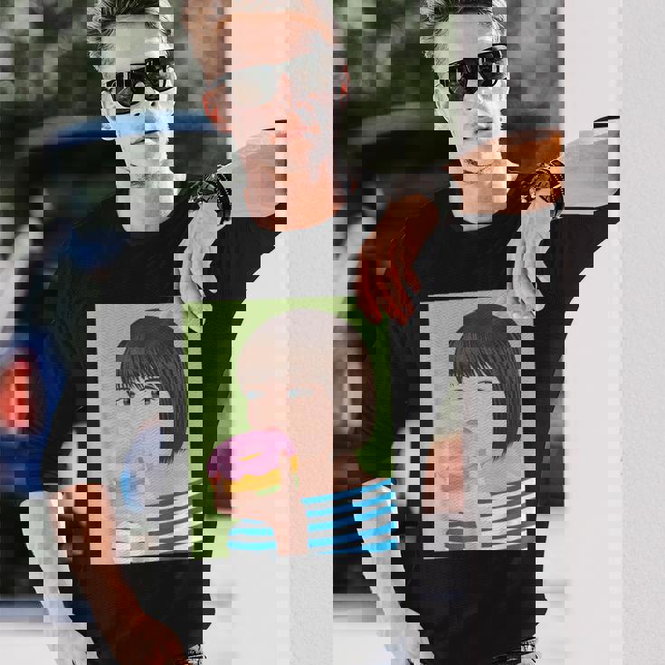 ドーナツショップ ポップアート ポートレート ロジックロックスター キュート ドーナツ ガールフレンド ドーナツ 長袖Tシャツ 彼への贈り物