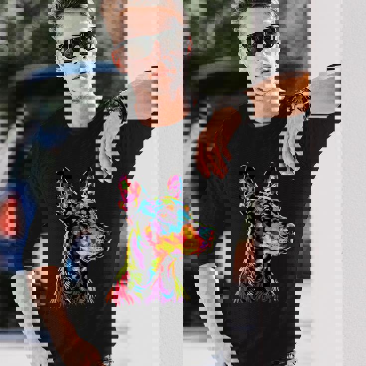 ドーベルマン ドッグ カラフル ポップアート 犬 誇り ドーベルマン 長袖Tシャツ 彼への贈り物