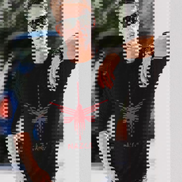 ナスカ ライン ペルー ジオグリフ モンキー 宇宙飛行士 ハチドリ レトロ 長袖Tシャツ 彼への贈り物