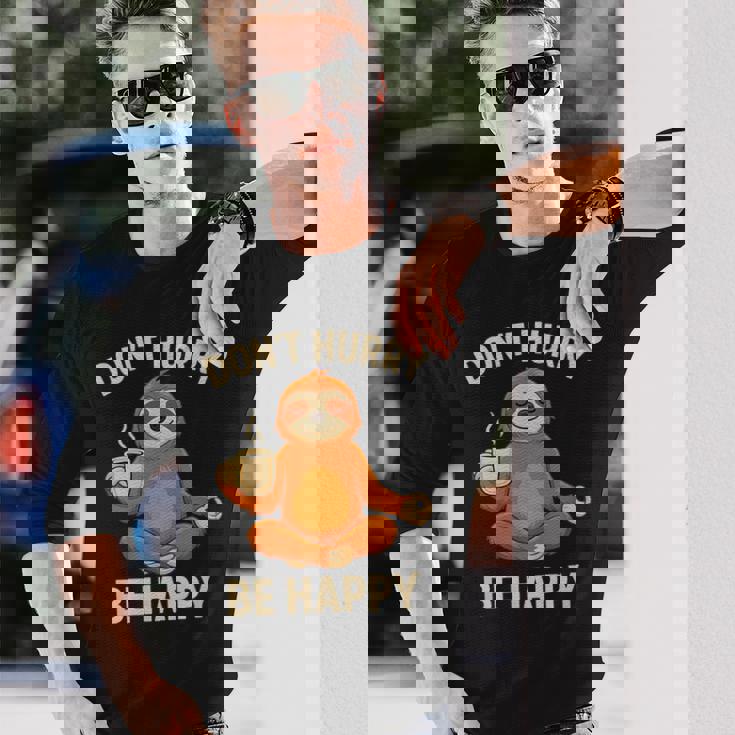 ナマケモノ コーヒー 瞑想 グラフィック 面白い 長袖Tシャツ 彼への贈り物