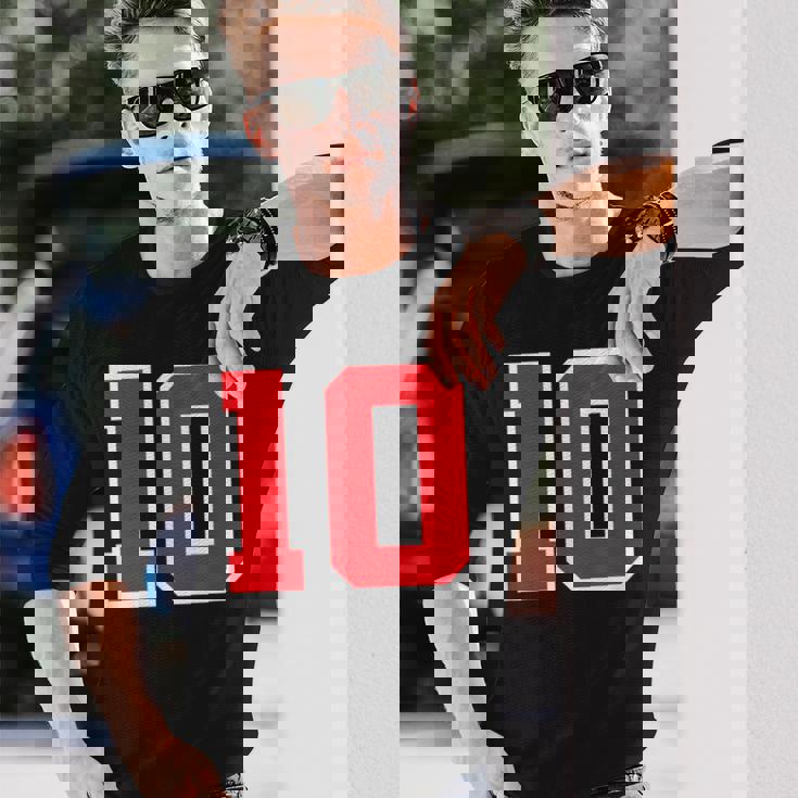 ナンバー10 スポーツジャージ 誕生日 年齢 ラッキーナンバー レッド ホワイト 長袖Tシャツ 彼への贈り物