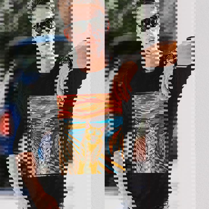 ニャンコの叫び 面白いtシャツ 猫 ムンクの叫び パロディ ネコ メンズ 子供 おもしろ 服 おもしろグッズ ネタ 長袖Tシャツ 彼への贈り物