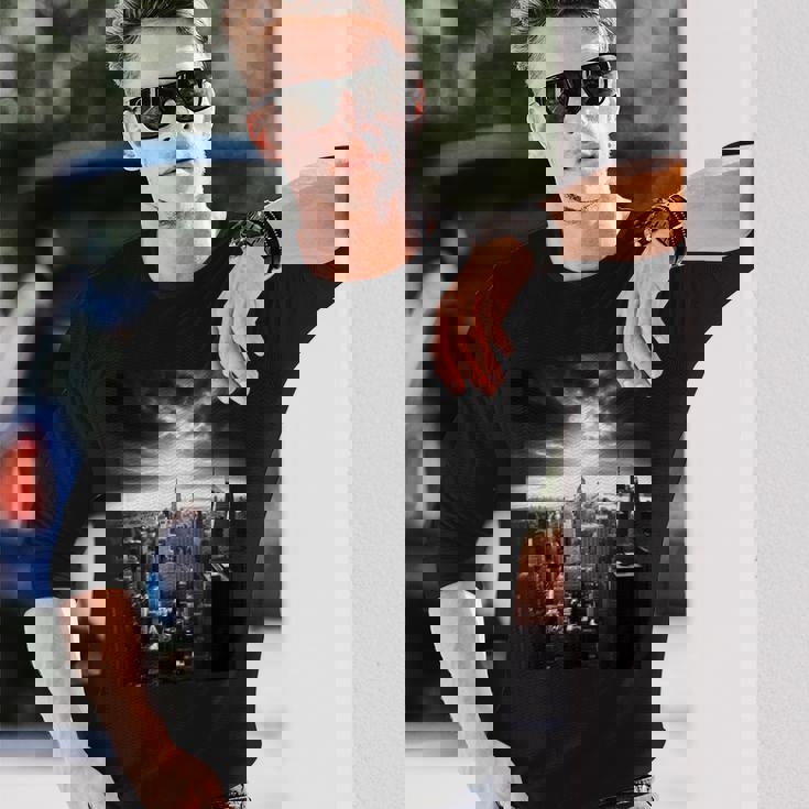 ニューヨーク市写真撮影 白黒写真 長袖Tシャツ 彼への贈り物