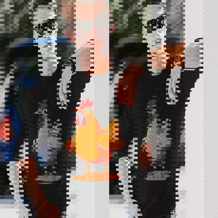 ニワトリとオンドリの胸のコスチューム 長袖Tシャツ 彼への贈り物