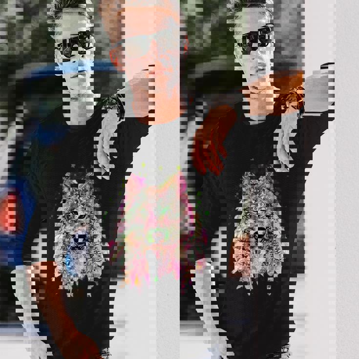 ネイティブアメリカン オオカミの頭 トライバル ボヘミアン タトゥーアート 長袖Tシャツ 彼への贈り物