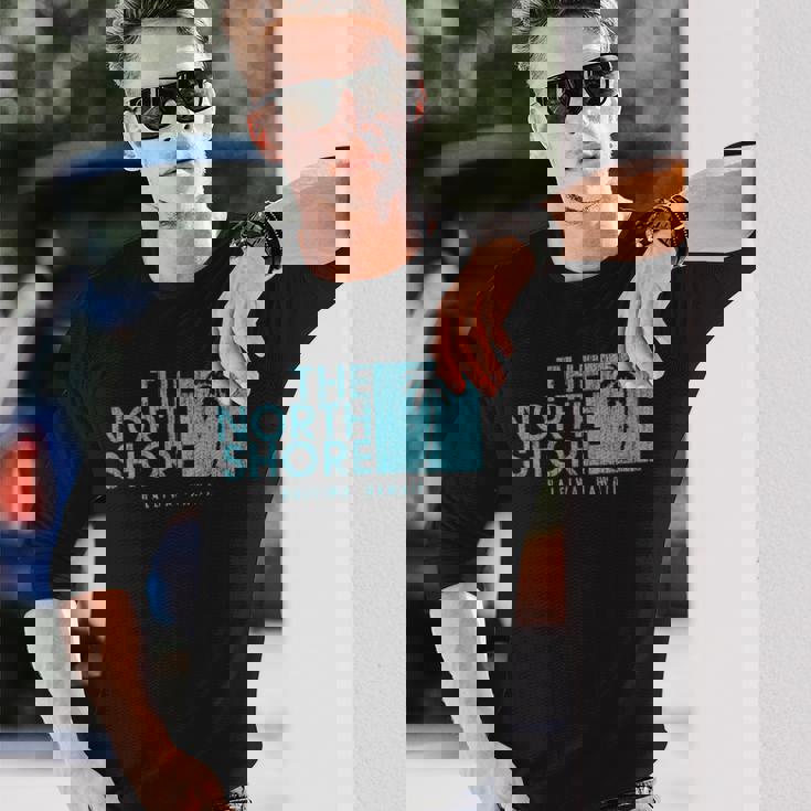 ノースショア ハワイ ヤシの木 ビンテージスタイル 長袖Tシャツ 彼への贈り物