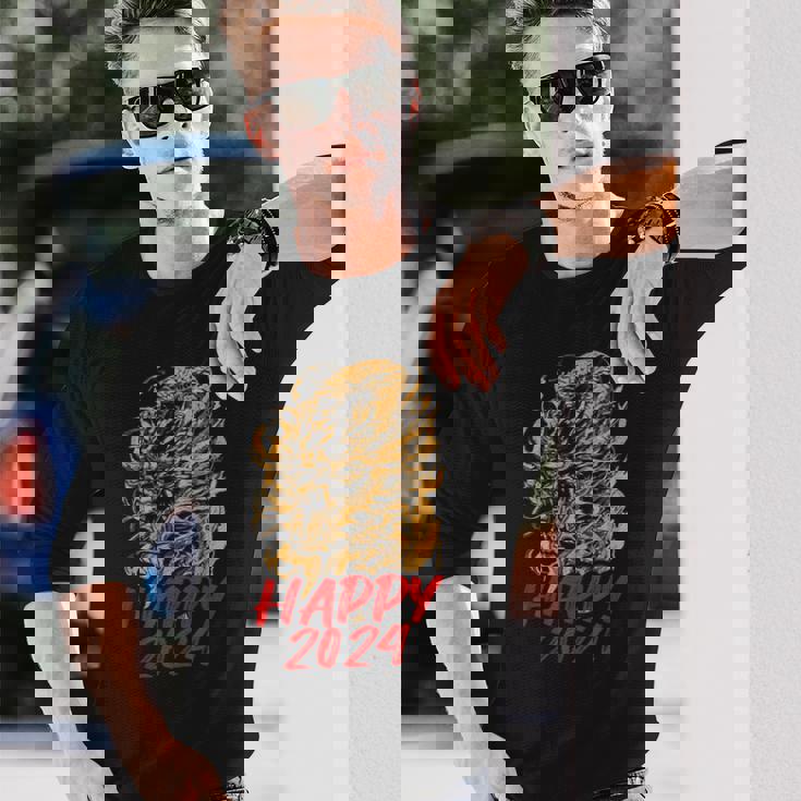 ハッピー2024ドラゴンイヤーチャイニーズ2024ハッピーニューイヤー 長袖Tシャツ 彼への贈り物