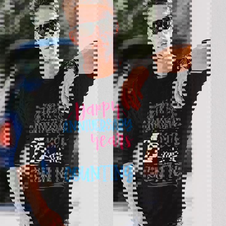 ハッピーアニバーサリー 25年 結婚25周年 長袖Tシャツ 彼への贈り物