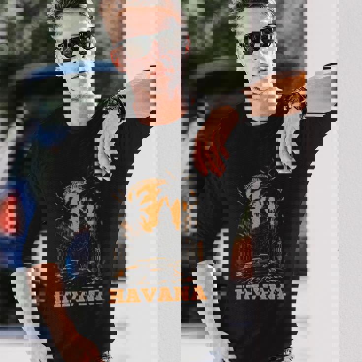 ハバナ キューバ レトロ キューバ プライド ヴィンテージ 70 年代 80 年代のスタイル 長袖Tシャツ 彼への贈り物