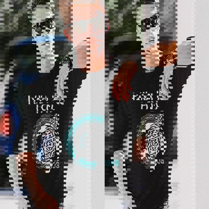 ハワイアン ホヌ ポリネシア トライバル ウミガメ ハワイ エスト 1959 長袖Tシャツ 彼への贈り物