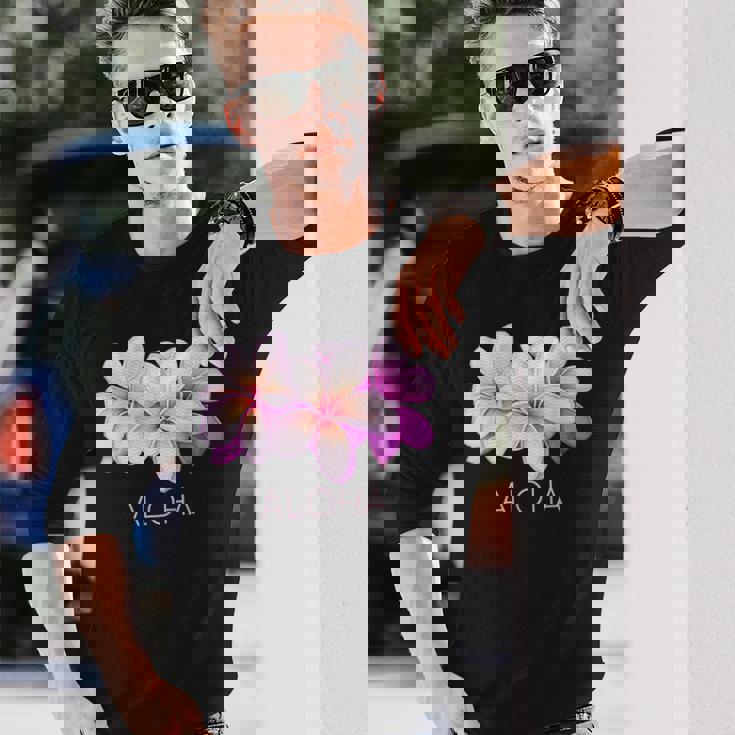 ハワイアンアロハプルメリアアート 長袖Tシャツ 彼への贈り物