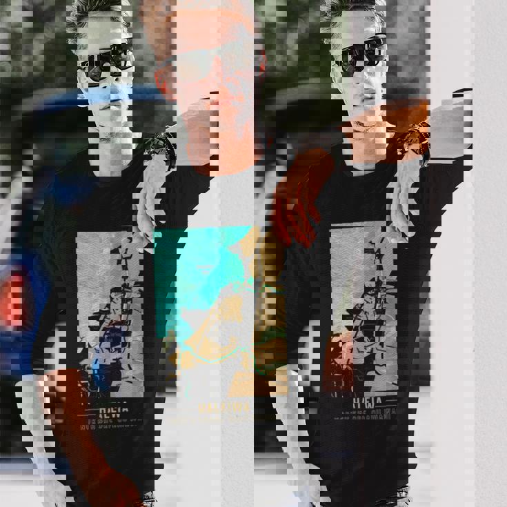 ハワイハレイワ ノースショア オアフ地図 長袖Tシャツ 彼への贈り物