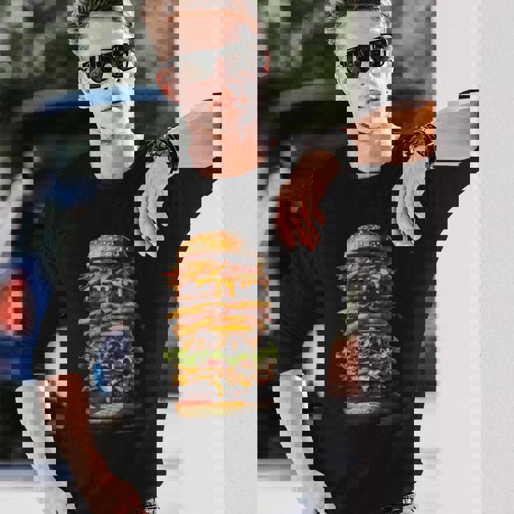 ハンバーガー チーズバーガー ファーストフード愛好家 食通 ギフト 長袖Tシャツ 彼への贈り物