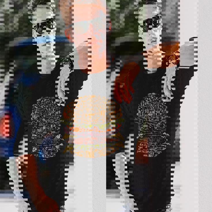 ハンバーガーの面白い食べ物のデザイン。 長袖Tシャツ 彼への贈り物