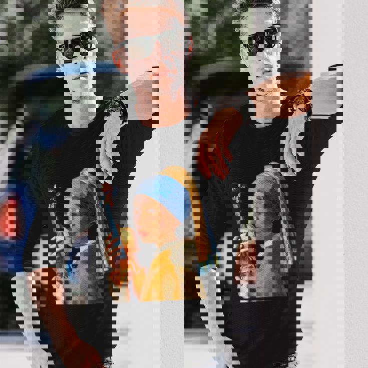 バイオリン 楽器 面白いtシャツ フェルメール かわいい メンズ 子供 おもしろ 服 グッズ ネタ 音楽 長袖Tシャツ 彼への贈り物