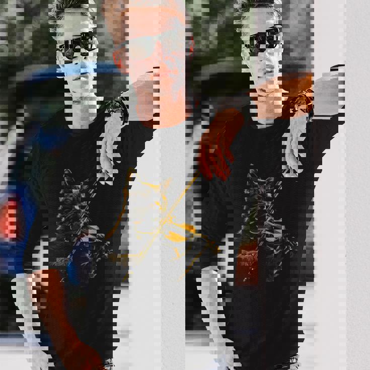 バイオリン 猫 面白い クラシカル 音符 オーケストラ ヴァイオリニスト 長袖Tシャツ 彼への贈り物