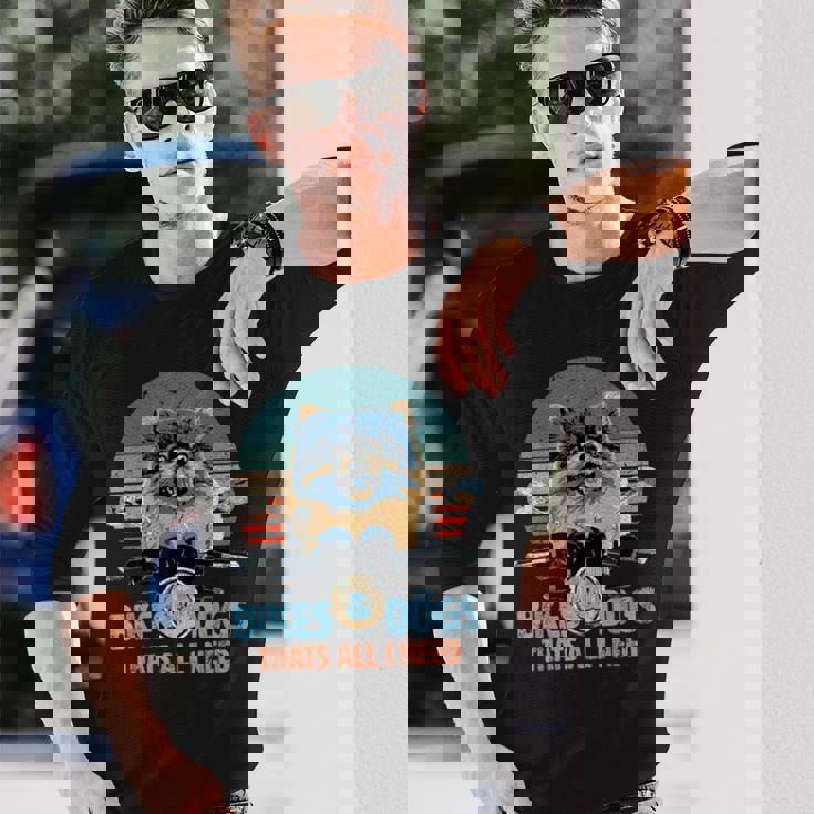 バイク&犬 かわいいポメラニアン ポメラニアン オートバイ 長袖Tシャツ 彼への贈り物