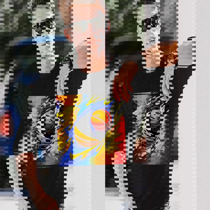 バスケットボール チーム スポーツ カラフル ボール バスケットボール愛好家 長袖Tシャツ 彼への贈り物