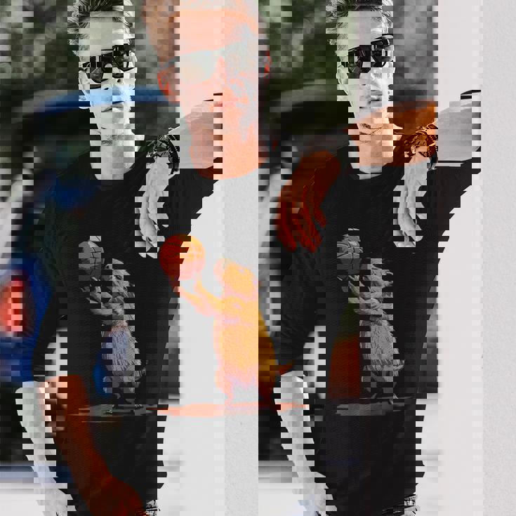 バスケットボール ドローイング バスケットボール 恋人 カピバラ 動物 アート 長袖Tシャツ 彼への贈り物